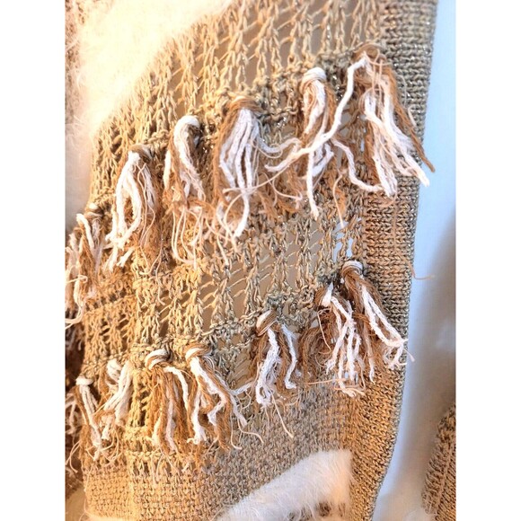 CHICO'S One Size Open Crochet Poncho With Fringe Neutral BOHO Bohemian Natural - Picture 5 of 9